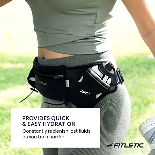Fitletic Hydra 16 Trail Hydration Belt ‚ Small/Medium, Black | Patented No Bounce Technology for Marathon, Triathlon, Ironman, Trail, 5K, 10K | Running Belt | Race Belt | HD08-C1S