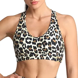 FITTIN Racerback Sports Bra for Women - Halter Yoga Bras for Athletic Workout Gym Running Activewear Bra Tank Tops, Brown Leopard, X-Large
