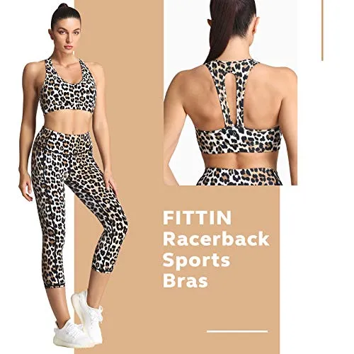 FITTIN Racerback Sports Bra for Women - Halter Yoga Bras for Athletic Workout Gym Running Activewear Bra Tank Tops, Brown Leopard, X-Large