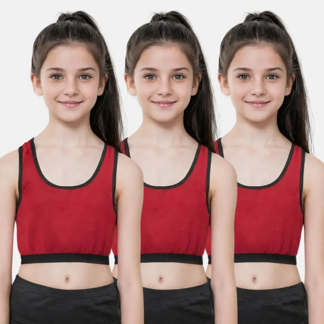 Flat Padded Teen Sports Bra | Padded Sports Bra | Wire-free | Pack Of 3