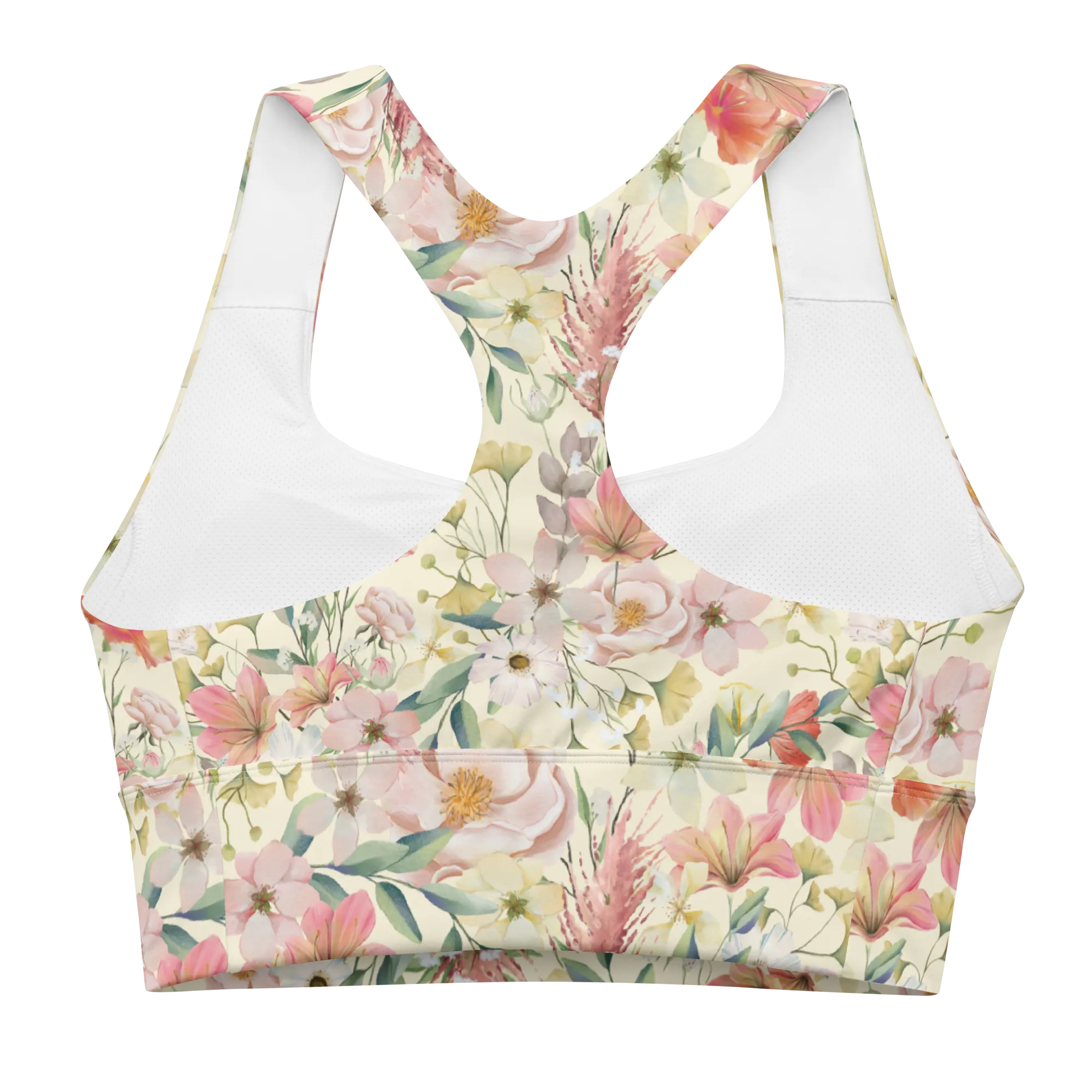 Floristi Recycled Longline Sports Bra - Small Print - Apricot White