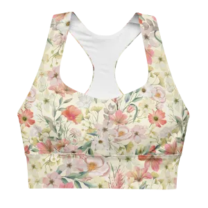 Floristi Recycled Longline Sports Bra - Small Print - Apricot White