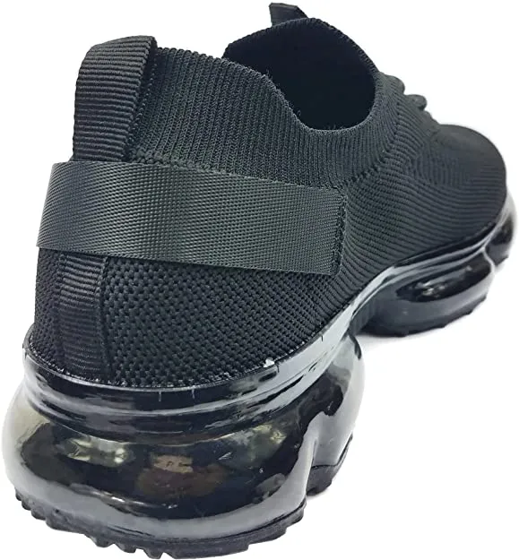 Forever Link Womens Air Cushion Fashion Sneakers Breathable Knit Comfortable Lightweight Walking Shoes, Black, 5.5