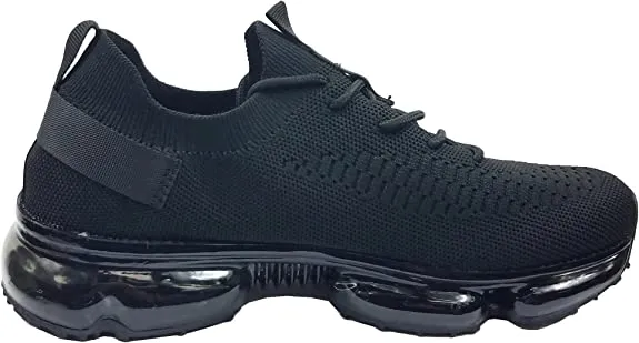 Forever Link Womens Air Cushion Fashion Sneakers Breathable Knit Comfortable Lightweight Walking Shoes, Black, 5.5