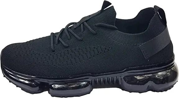 Forever Link Womens Air Cushion Fashion Sneakers Breathable Knit Comfortable Lightweight Walking Shoes, Black, 5.5