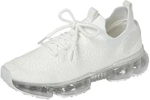 Forever Link Womens Air Cushion Fashion Sneakers Breathable Knit Comfortable Lightweight Walking Shoes, White, 7.5
