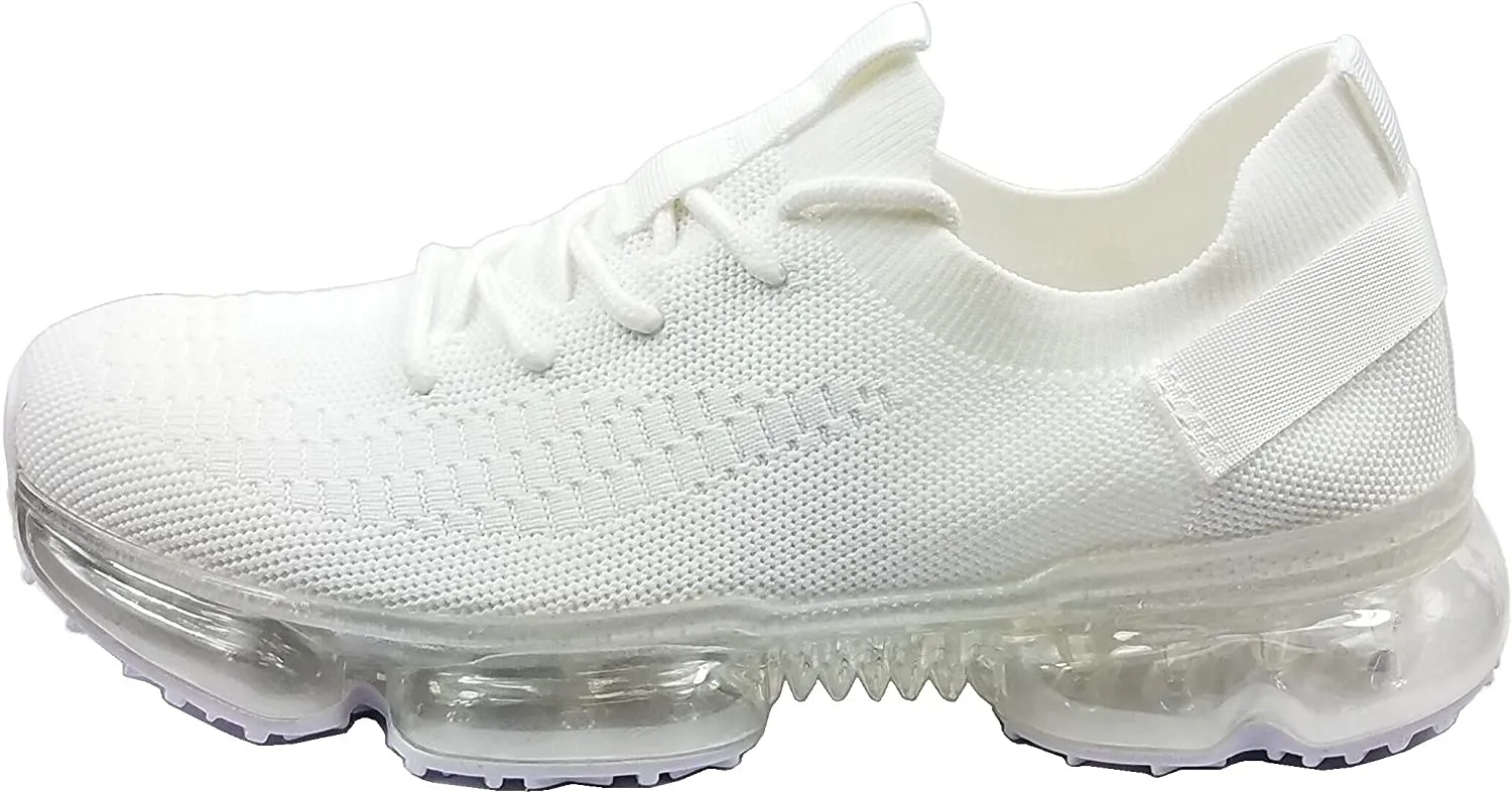 Forever Link Womens Air Cushion Fashion Sneakers Breathable Knit Comfortable Lightweight Walking Shoes, White, 7.5