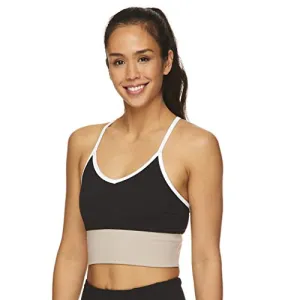 Gaiam Women's Strappy Wireless Bralette - Medium Impact Longline Racerback Workout & Yoga Sports Bra - Black (Tap Shoe) Athena Colorblock, Medium