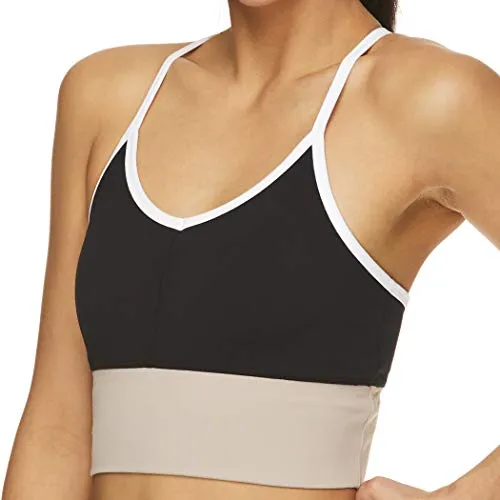 Gaiam Women's Strappy Wireless Bralette - Medium Impact Longline Racerback Workout & Yoga Sports Bra - Black (Tap Shoe) Athena Colorblock, Medium