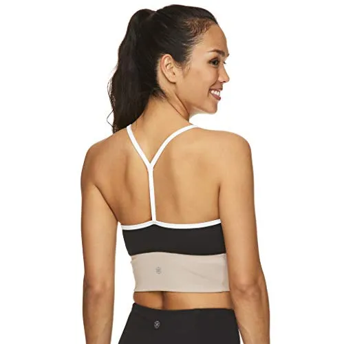 Gaiam Women's Strappy Wireless Bralette - Medium Impact Longline Racerback Workout & Yoga Sports Bra - Black (Tap Shoe) Athena Colorblock, Medium