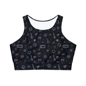 Gamer Fully Lined, Padded Sports Bra, Black and White Sports Bra, Lined Athletic Top, Fitness Apparel