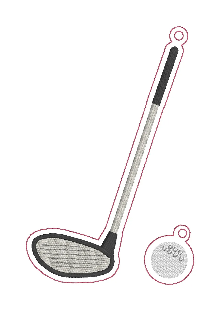 Golf club sketch bookmark/bag tag/ornament and charm set 5x7 Hoop machine embroidery design DIGITAL DOWNLOAD