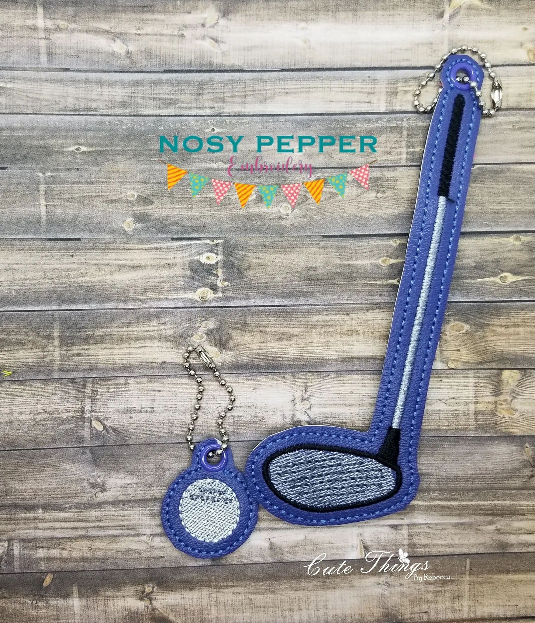 Golf club sketch bookmark/bag tag/ornament and charm set 5x7 Hoop machine embroidery design DIGITAL DOWNLOAD