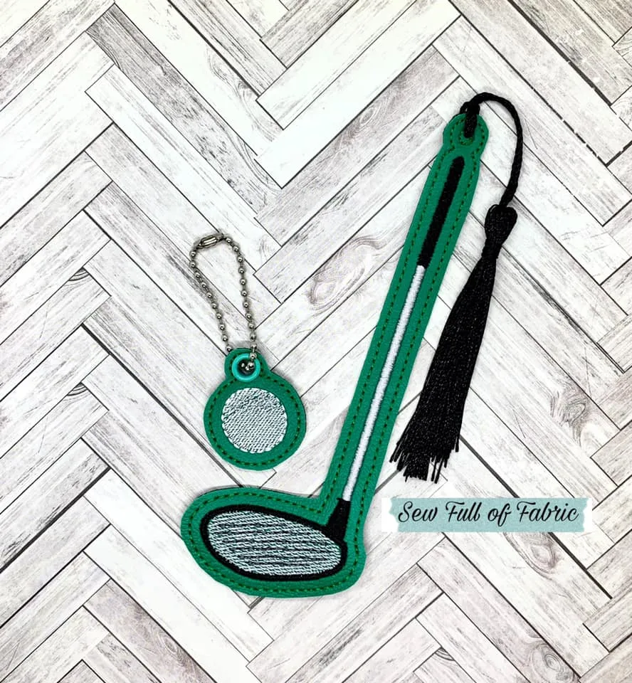 Golf club sketch bookmark/bag tag/ornament and charm set 5x7 Hoop machine embroidery design DIGITAL DOWNLOAD