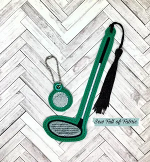 Golf club sketch bookmark/bag tag/ornament and charm set 5x7 Hoop machine embroidery design DIGITAL DOWNLOAD