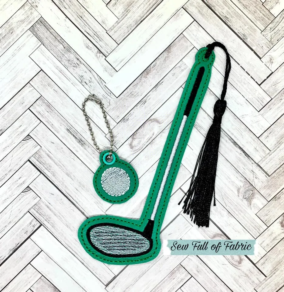Golf club sketch bookmark/bag tag/ornament and charm set 5x7 Hoop machine embroidery design DIGITAL DOWNLOAD