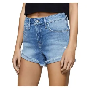 GOOD AMERICAN Womens Blue Stretch Zippered Pocketed Hem High Waist Shorts 00\24