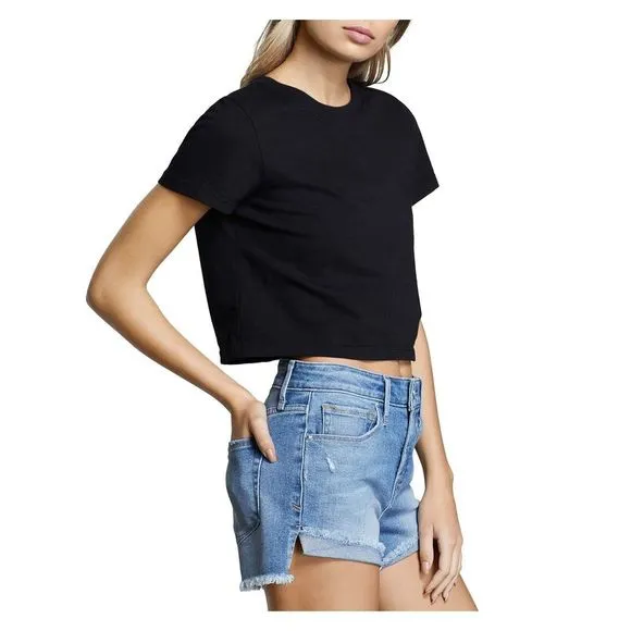 GOOD AMERICAN Womens Blue Stretch Zippered Pocketed Hem High Waist Shorts 00\24