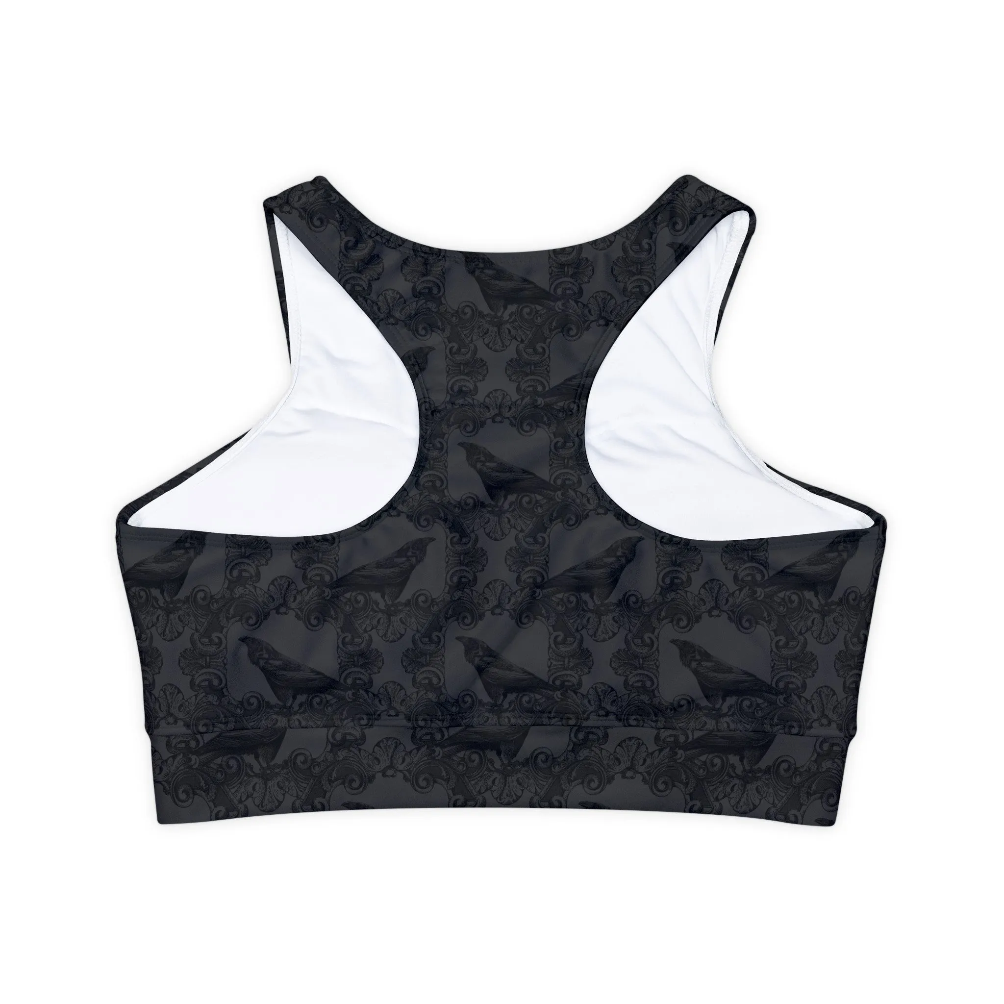 Gothic Raven Fully Lined, Padded Sports Bra, High Neck Sports Bra, Lined Athletic Top, Fitness Apparel