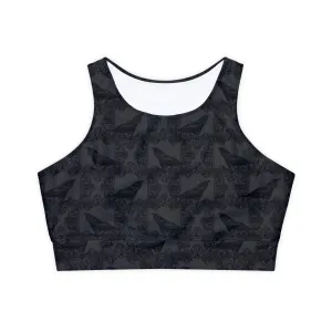 Gothic Raven Fully Lined, Padded Sports Bra, High Neck Sports Bra, Lined Athletic Top, Fitness Apparel