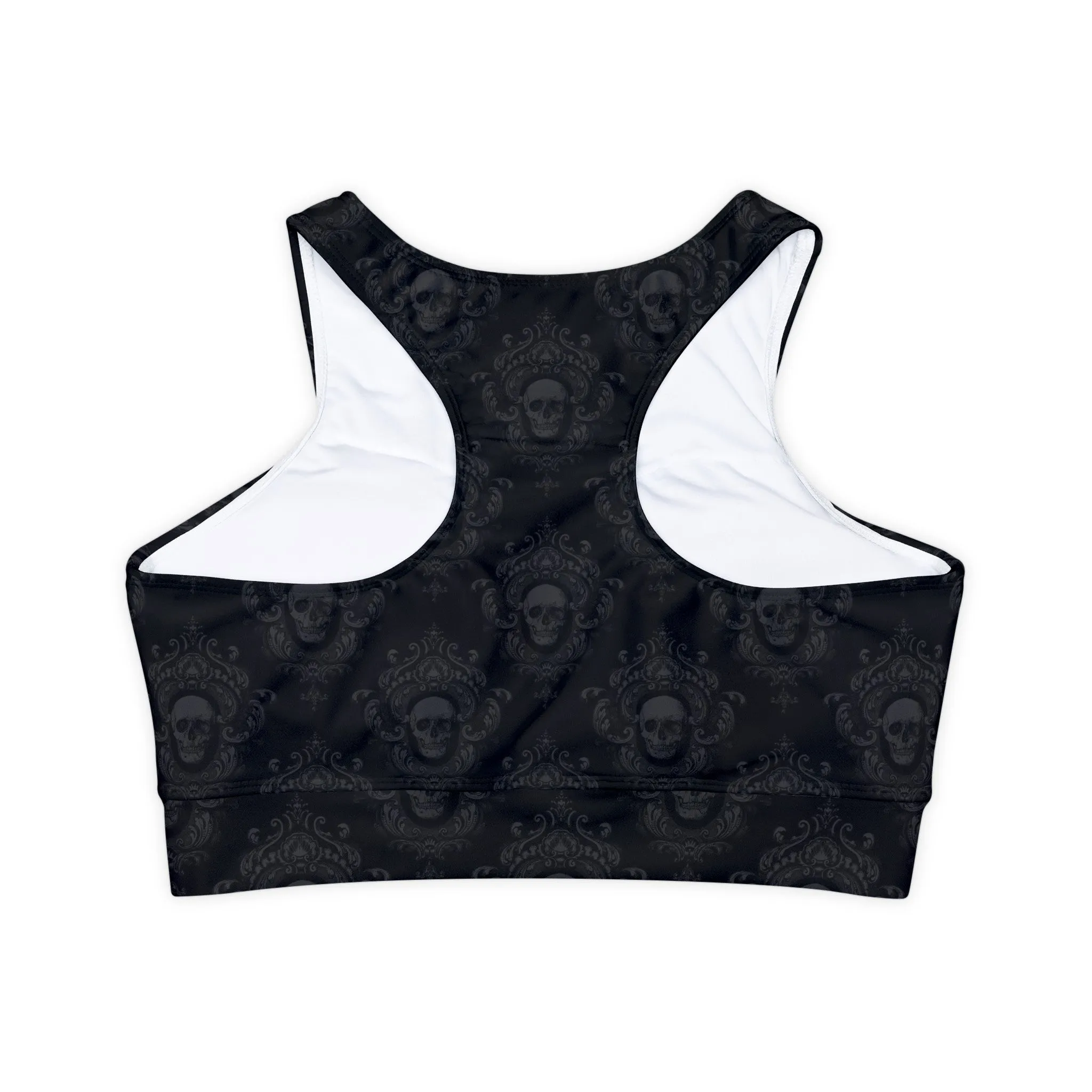 Gothic Skulls Fully Lined, Padded Sports Bra, High Neck Sports Bra, Lined Athletic Top, Fitness Apparel