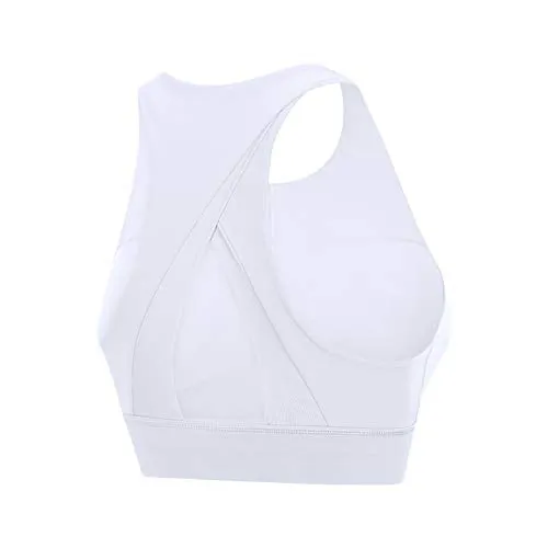 GOTUDO Women's Athletic Yoga Bra Crop Tank Tops Padded Wirefree Medium Impact High Neck Activewear for Sports of Running Gym Workout (2XL, White)