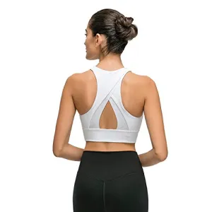 GOTUDO Women's Athletic Yoga Bra Crop Tank Tops Padded Wirefree Medium Impact High Neck Activewear for Sports of Running Gym Workout (2XL, White)