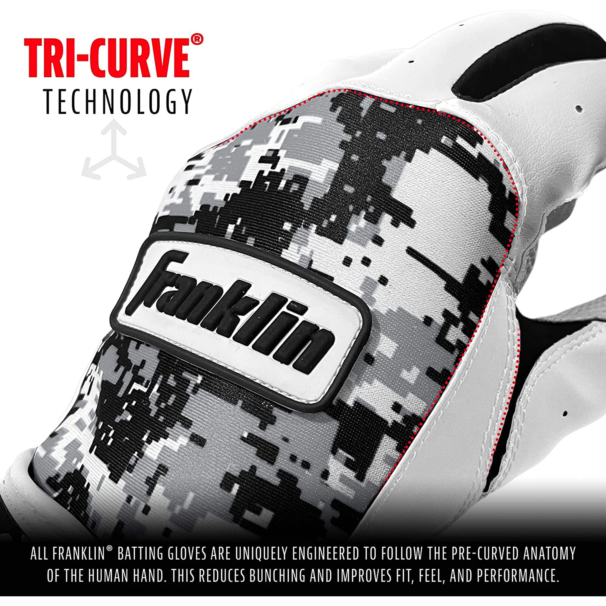 Guanteletas Beisbol Franklin Digitek Camu Blanco Negro INFANTIL