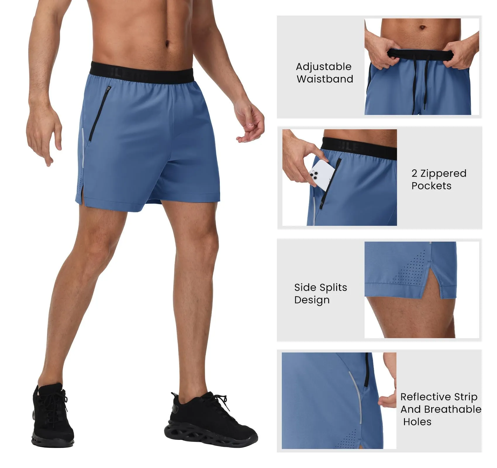 GymBrave Men's 5 inch Athletic Running Shorts with Zipper Pockets Lightweight Quick Dry Workout Gym Shorts for Men