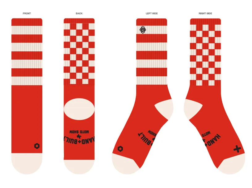 Handbuilt Show  Socks - Red / Cream