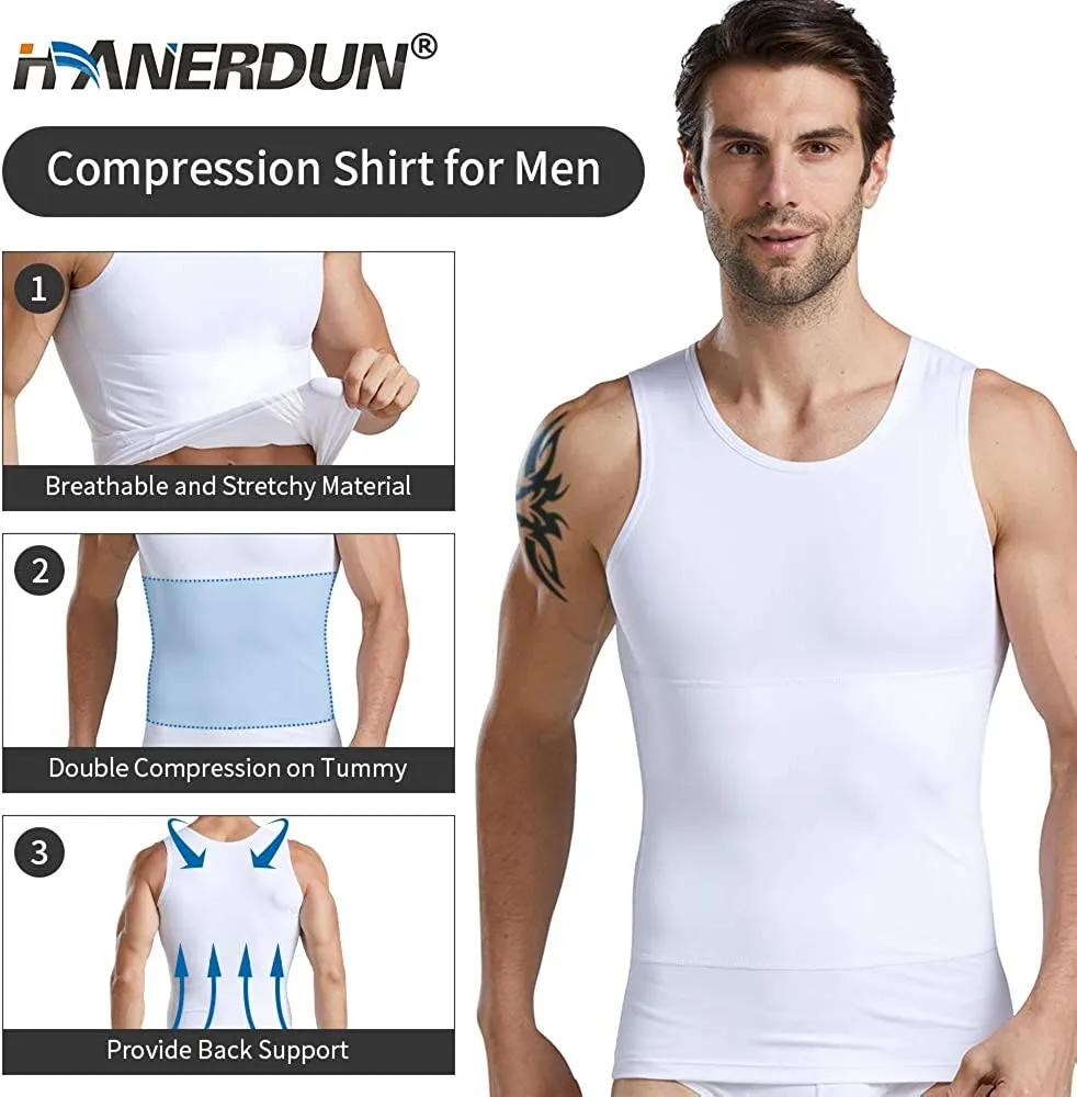 HANERDUN Men Compression Shirt Slimming Body Shaper Vest Tummy Control Shapewear Abdomen Undershirt