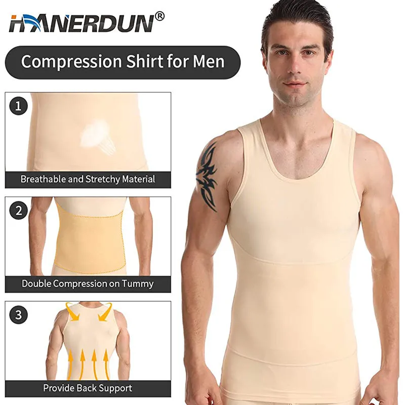 HANERDUN Men Compression Shirt Slimming Body Shaper Vest Tummy Control Shapewear Abdomen Undershirt