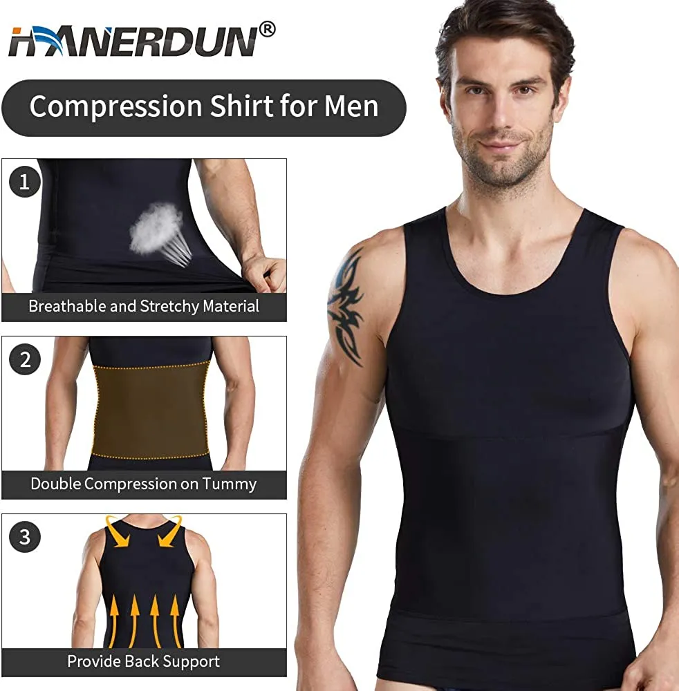 HANERDUN Men Compression Shirt Slimming Body Shaper Vest Tummy Control Shapewear Abdomen Undershirt
