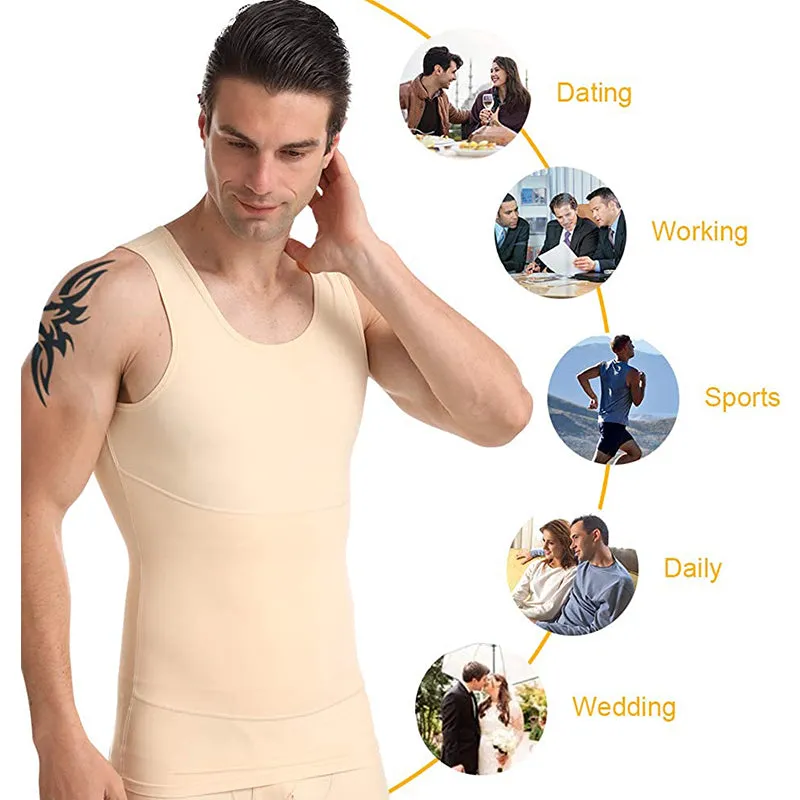 HANERDUN Men Compression Shirt Slimming Body Shaper Vest Tummy Control Shapewear Abdomen Undershirt