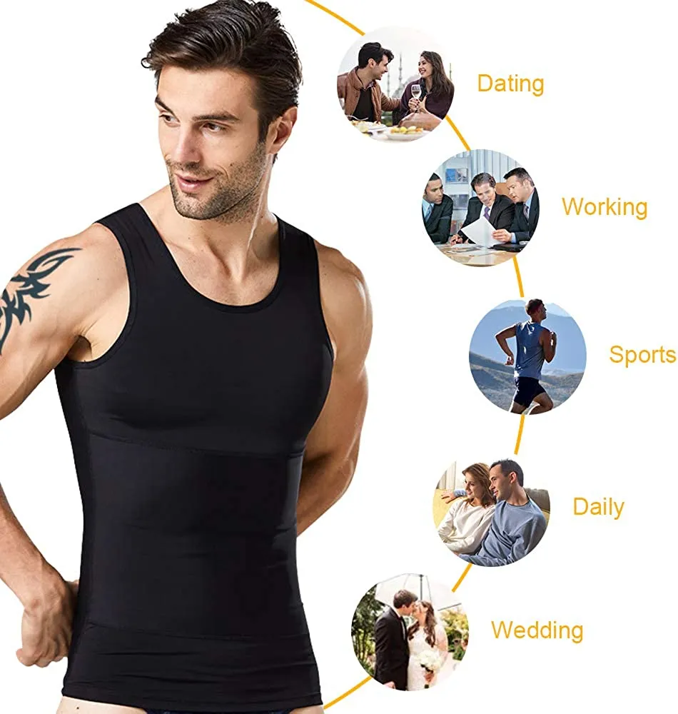 HANERDUN Men Compression Shirt Slimming Body Shaper Vest Tummy Control Shapewear Abdomen Undershirt