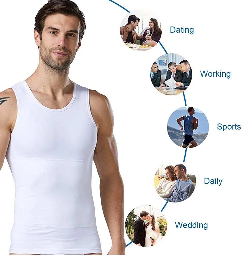 HANERDUN Men Compression Shirt Slimming Body Shaper Vest Tummy Control Shapewear Abdomen Undershirt