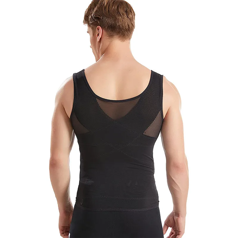 HANERDUN Men Sports Shirt Body Shaper Chest Compression Shirt Hide Gynecomastia Slimming Vest
