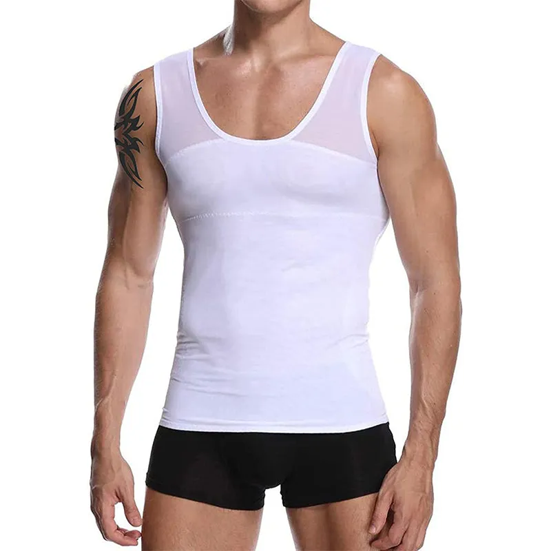 HANERDUN Men Sports Shirt Body Shaper Chest Compression Shirt Hide Gynecomastia Slimming Vest