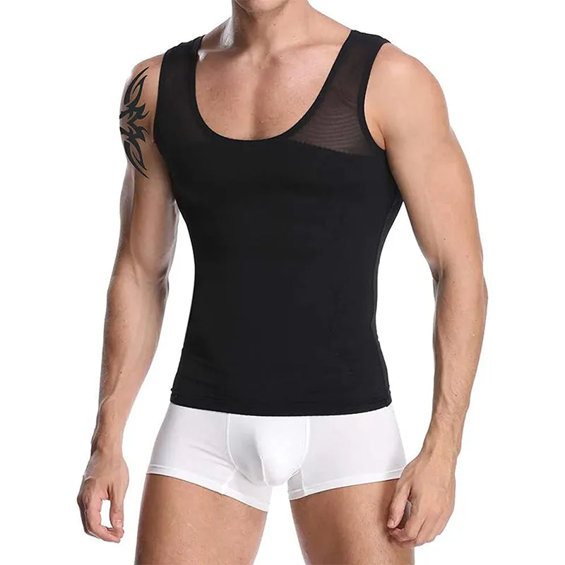 HANERDUN Men Sports Shirt Body Shaper Chest Compression Shirt Hide Gynecomastia Slimming Vest