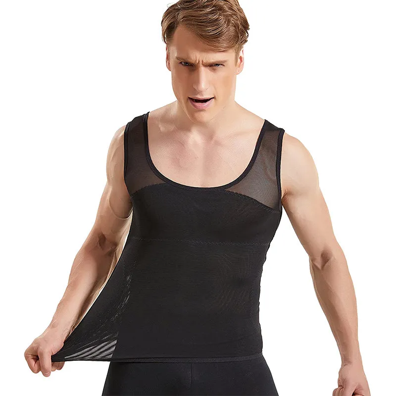 HANERDUN Men Sports Shirt Body Shaper Chest Compression Shirt Hide Gynecomastia Slimming Vest