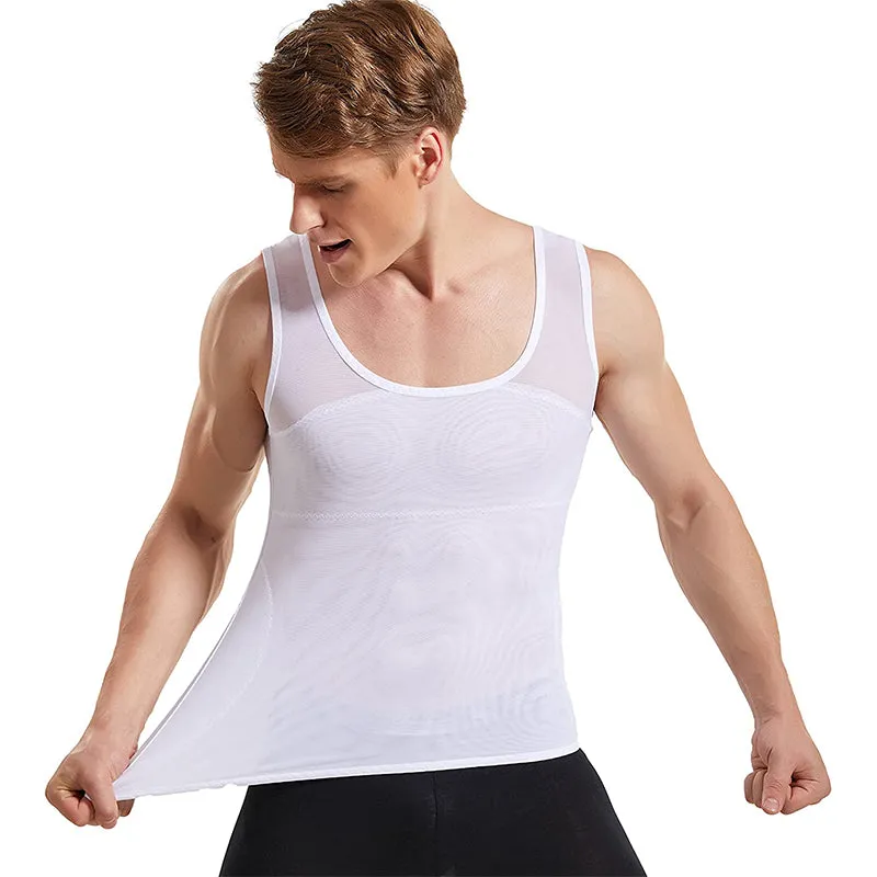 HANERDUN Men Sports Shirt Body Shaper Chest Compression Shirt Hide Gynecomastia Slimming Vest