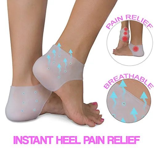 Heel Pain Relief Protectors [ Plantar Fasciitis Treatment ] 2 Pairs Foot Shoe Inserts for Achilles Tendonitis Tendon, Spurs, Fascia Support, Sore Feet, Bruised Foot Cracked Heels for Women and Men