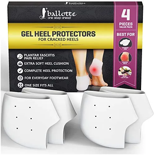Heel Pain Relief Protectors [ Plantar Fasciitis Treatment ] 2 Pairs Foot Shoe Inserts for Achilles Tendonitis Tendon, Spurs, Fascia Support, Sore Feet, Bruised Foot Cracked Heels for Women and Men