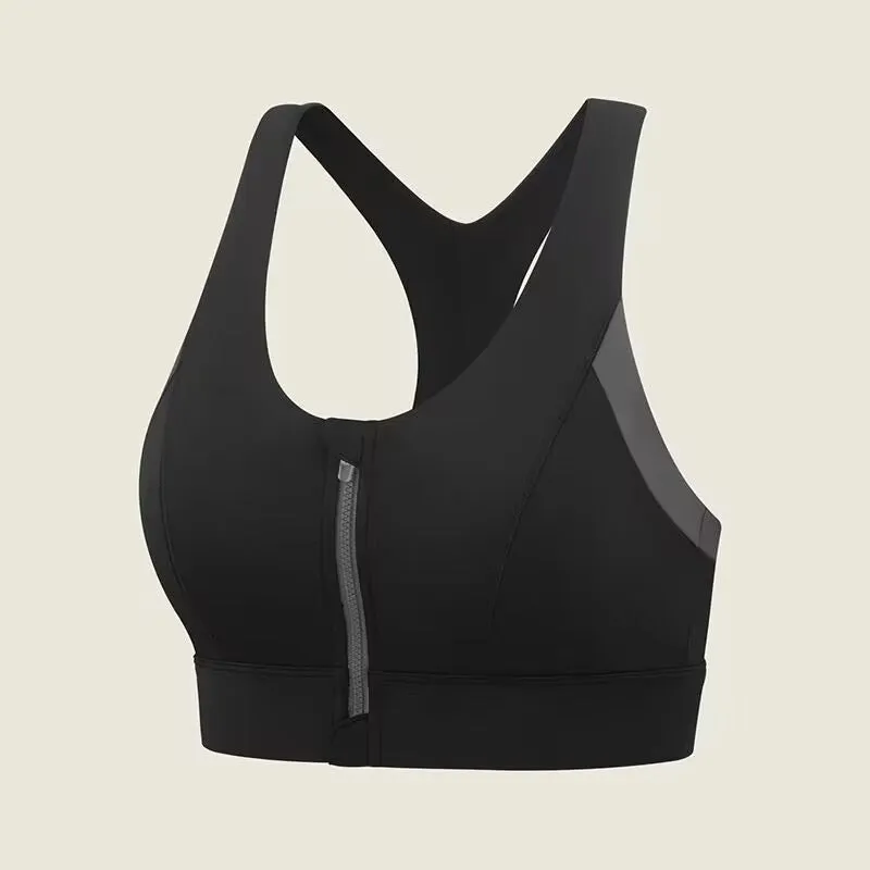 High-Impact Support Sports Bra with Front Zipper