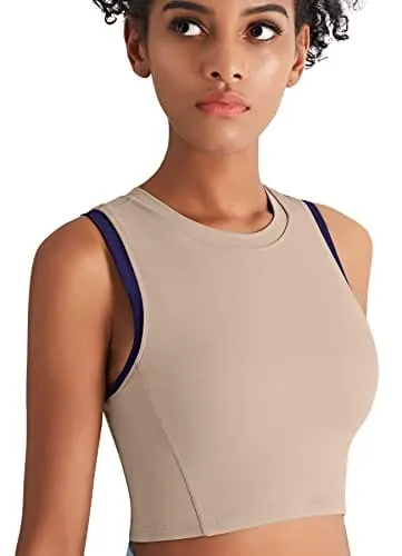 High Neck Sports Bra for Women Longline Full Coverage Sports Bras for Yoga Gym Medium Impact Padded Workout Crop Tops