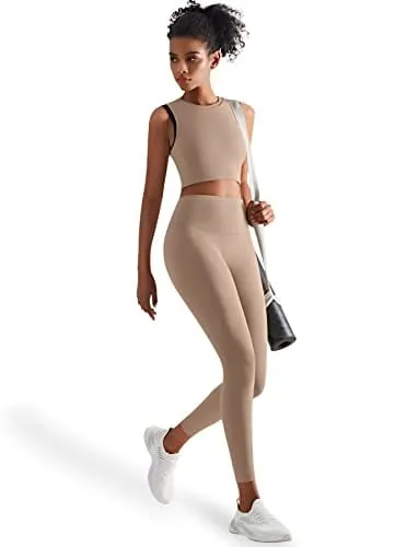 High Neck Sports Bra for Women Longline Full Coverage Sports Bras for Yoga Gym Medium Impact Padded Workout Crop Tops