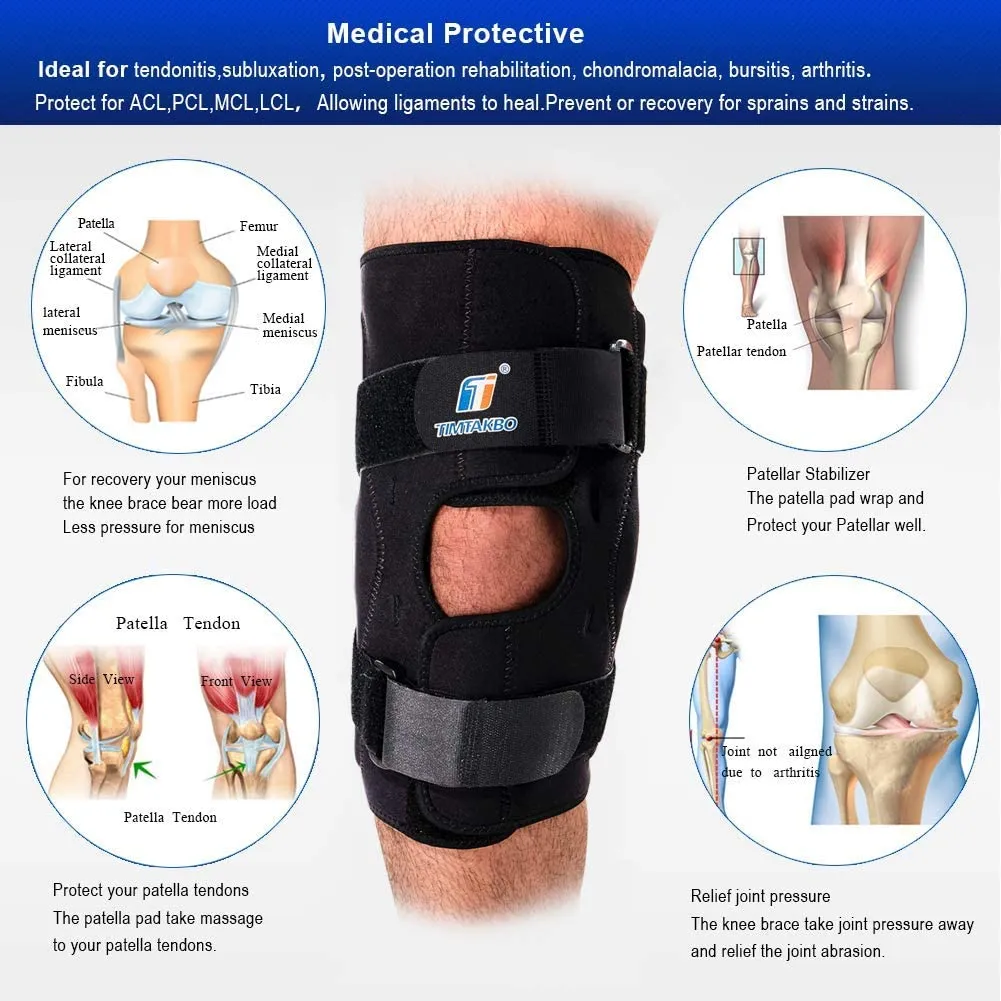 Hinged Knee Brace for Big & Wide Thighs, TIMTAKBO 4XL Knee Support,Compression Neoprene Knee Wrap for Knee Stabilizer ,Arthritis Pain,Ligament Injuries, Sprains, Patella Surgery-4XL fit thigh21.75-25"/calf20.5-22.5"