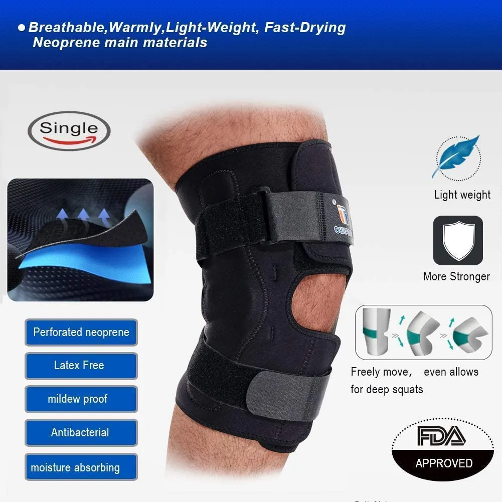 Hinged Knee Brace for Big & Wide Thighs, TIMTAKBO 4XL Knee Support,Compression Neoprene Knee Wrap for Knee Stabilizer ,Arthritis Pain,Ligament Injuries, Sprains, Patella Surgery-4XL fit thigh21.75-25"/calf20.5-22.5"