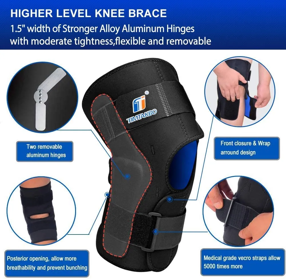 Hinged Knee Brace for Big & Wide Thighs, TIMTAKBO 4XL Knee Support,Compression Neoprene Knee Wrap for Knee Stabilizer ,Arthritis Pain,Ligament Injuries, Sprains, Patella Surgery-4XL fit thigh21.75-25"/calf20.5-22.5"