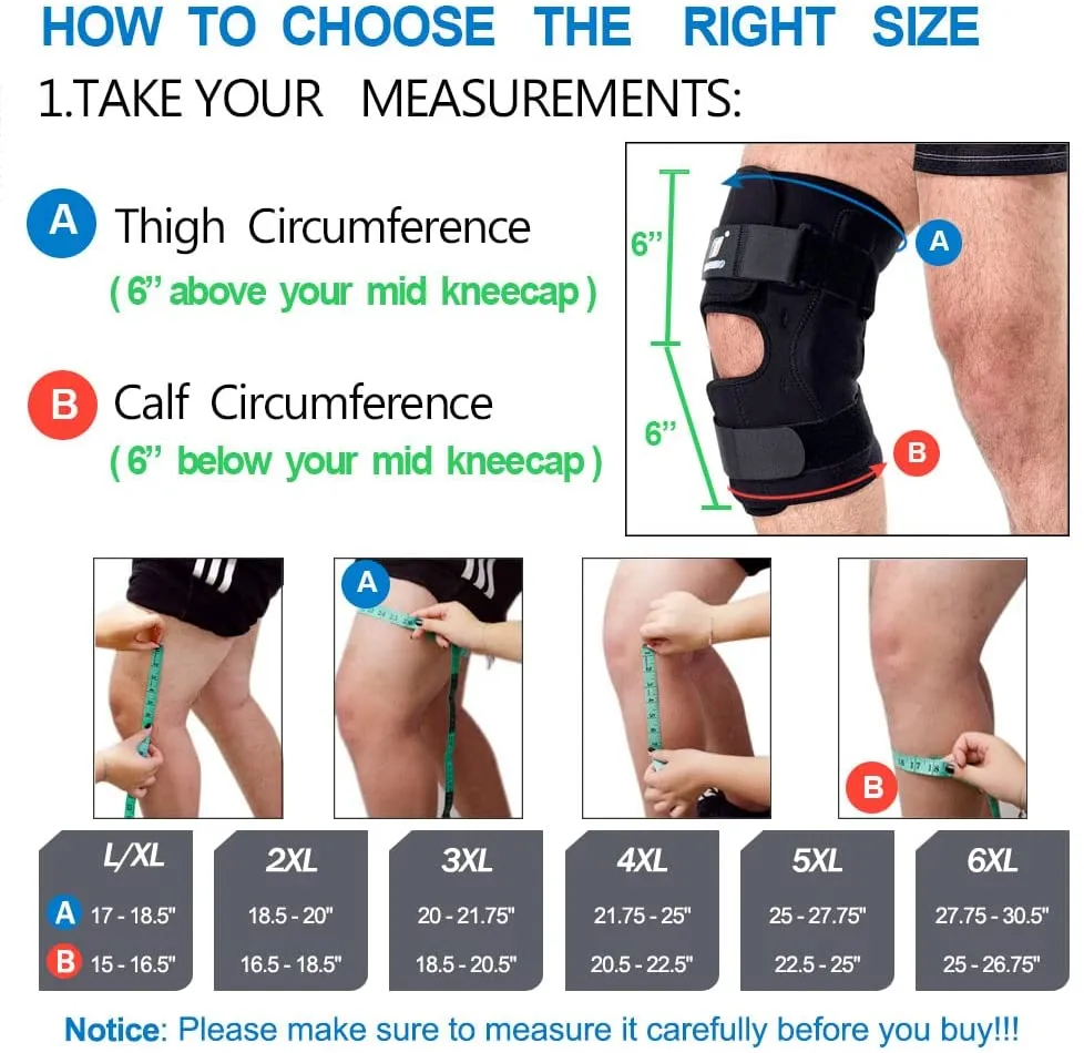 Hinged Knee Brace for Big & Wide Thighs, TIMTAKBO 4XL Knee Support,Compression Neoprene Knee Wrap for Knee Stabilizer ,Arthritis Pain,Ligament Injuries, Sprains, Patella Surgery-4XL fit thigh21.75-25"/calf20.5-22.5"